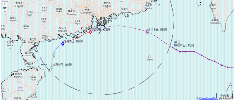 超强台风苏拉将在明天（9月1日）及后天最接近珠港口一带。