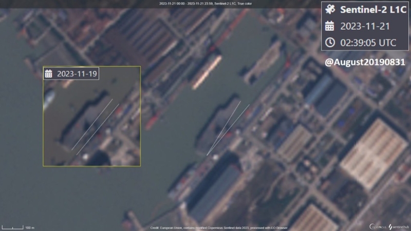 卫星图显示“福建舰”正被推离码头