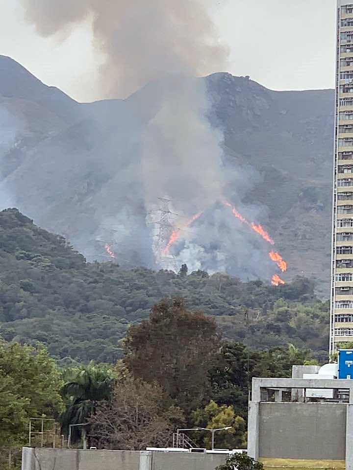 良景邨对开山坡发生山火。网图